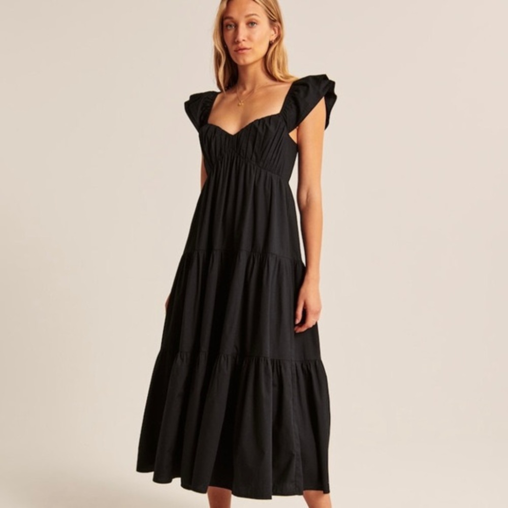 Ruffle sleeve poplin midaxi dress